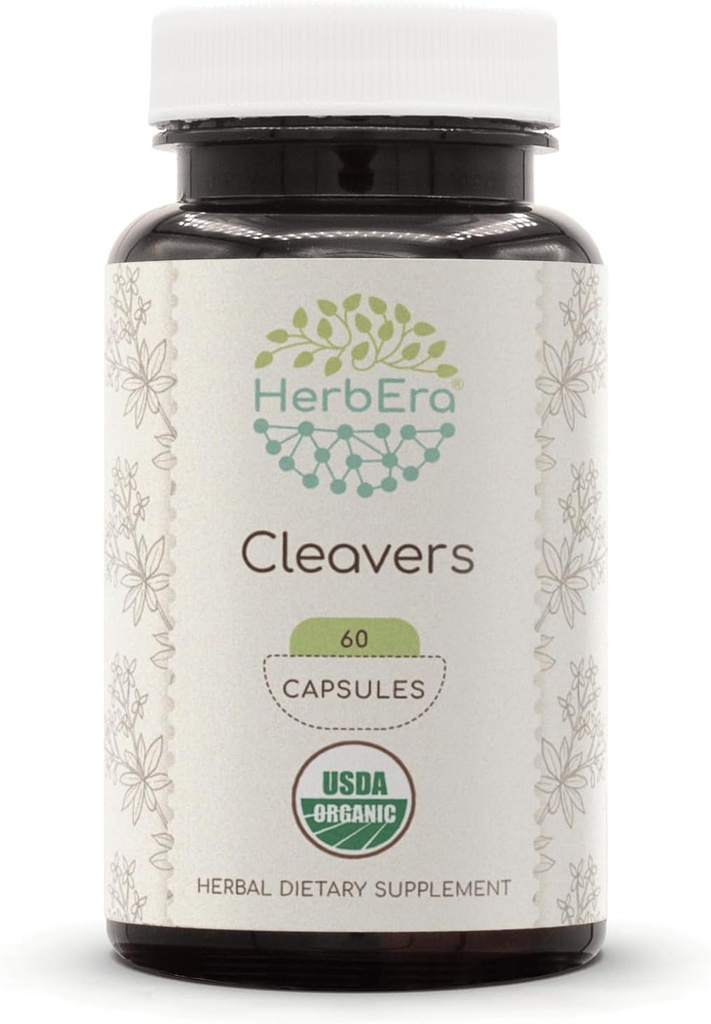 HerbEra Cleavers 60 cápsulas, 400 mg, USDA Organic Cleavers (Aparina de calcio) hierba seca (60 cápsulas)