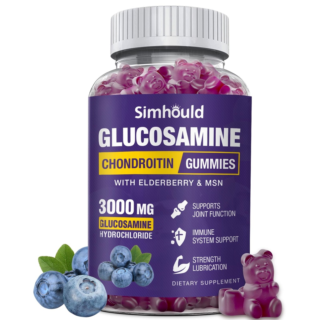 Glucosamine Chondroitin Gummies - 3000MG Extra Strength Joint Support Supplement with MSM & Elderberry, Flexibility, Antioxidant Immune Support Gummy for Adults, Men &amp; Women