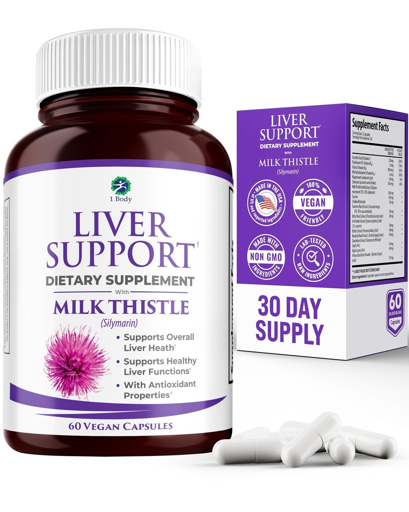 Soporte para el hígado - Detox &amp; Cleanse Supplement (Vegetarian) - Advanced Natural Liver Health Formula que combina esteto de leche, selenio, turmérica Curcumin, vitamina B12, vitamina C, ácido lipoico alfa, N Acetyl Cysteine, Magnesium, Taurine y Más - 30 Day Supply