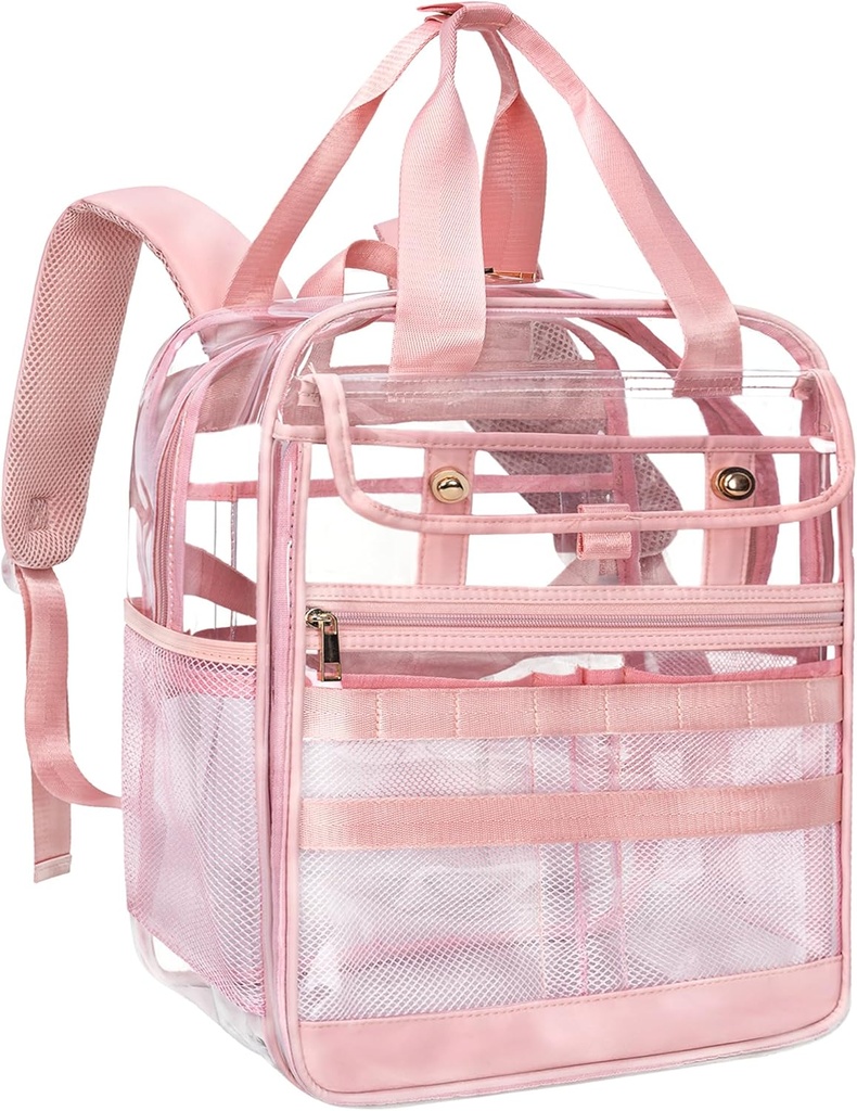 Clear Heavy Duty PVC Mochila transparente, Grandes Prácticos Multi-Pockets para el trabajo, Viaje (Pink)