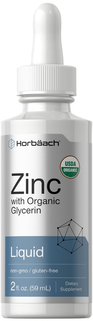 Horbäach Liquid Zinc Drops Silencioso 2 Oz Silencioso con Glycerin Orgánica  Vegetarian, Non-GMO, Gluten Free Supplement