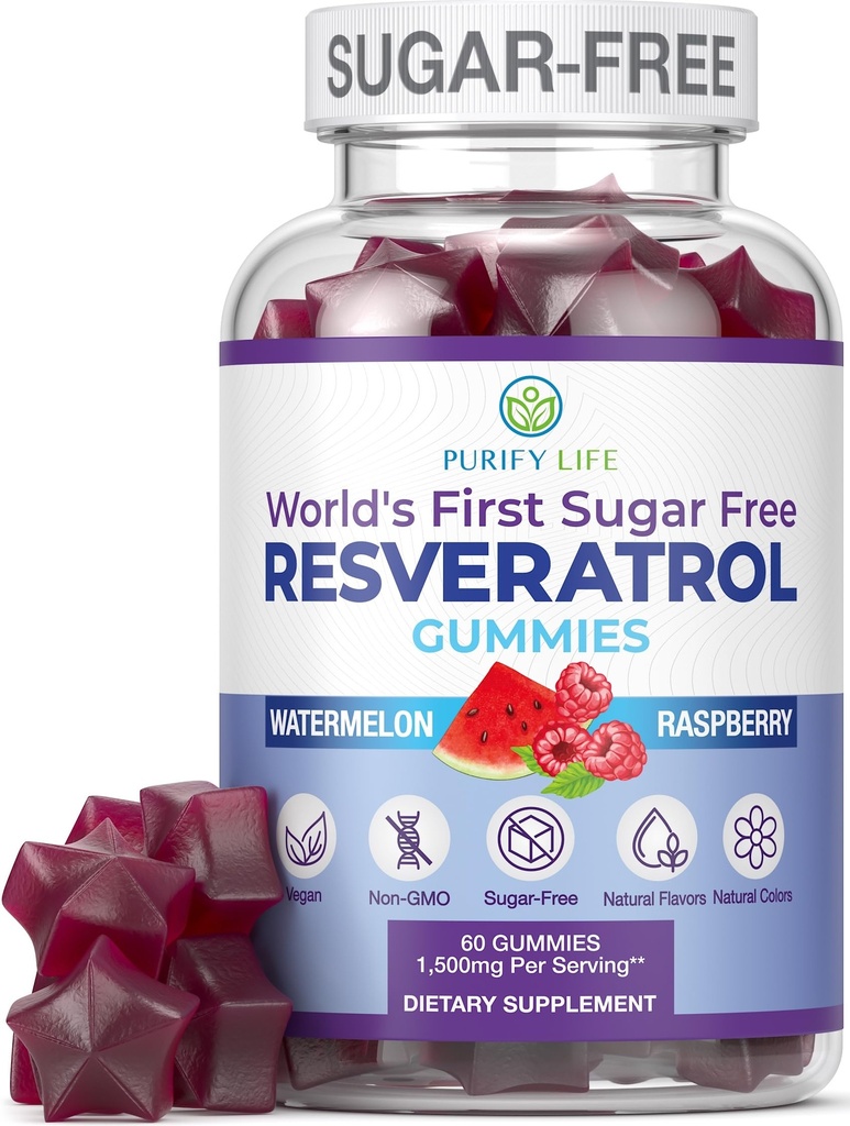 Gummies de Resveratrol Libre de Azúcar - Antioxidante Potente - Resveratrol Suplemento de Apoyo Digestivo &amp; Salud Inmunitaria - Herb Natural para el Crecimiento Celular " Reparación - Fácil Alternativa NMN Chewable