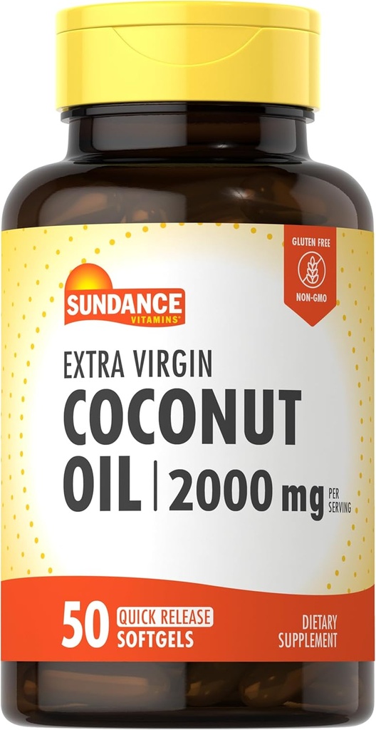 Sundance Extra Virgin Coconut Oil Softgels  2000mg ← 50 Cuenta ← No GMO y Gluten Suplemento gratuito