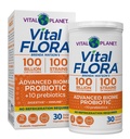 Planeta Vital - Vital Flora Advanced Probiotic 100 Billion CFU, 100 Diverse Strains, 10 Prebióticos Orgánicos, Apoyo Inmunitario, Estante de Salud Digestiva Probióticos Estables para Mujeres y Hombres 30 cápsulas