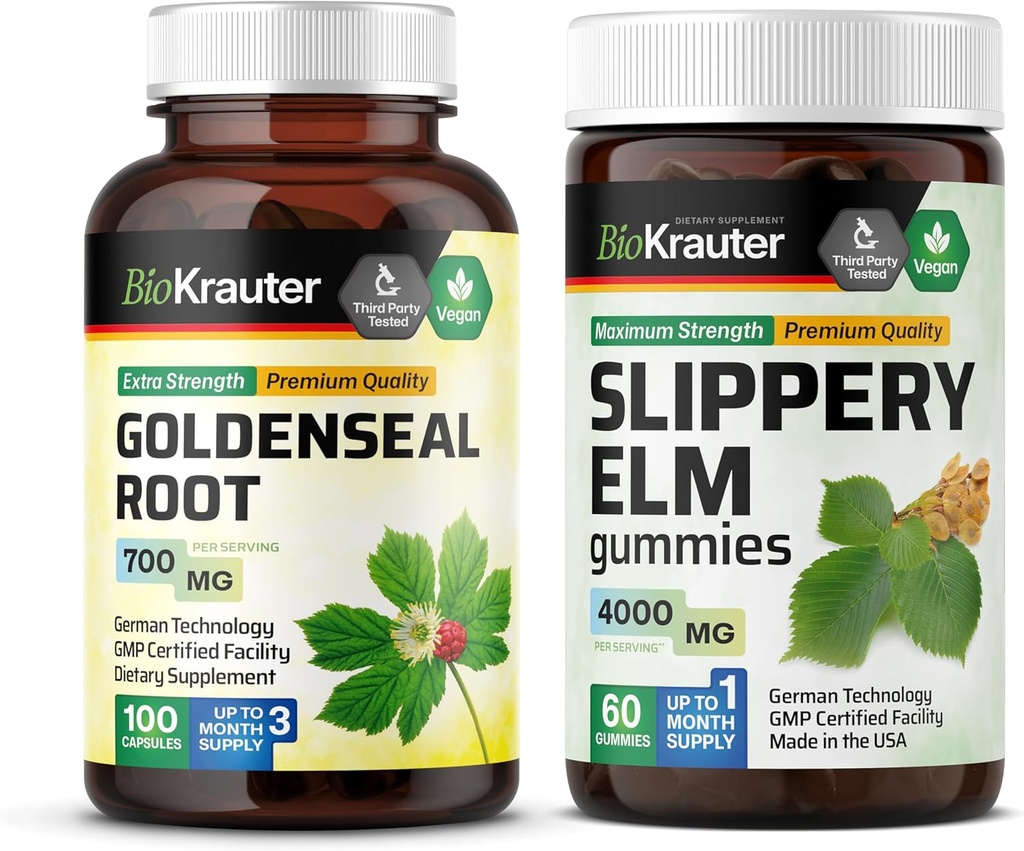 BIO KRAUTER Goldenseal 100 capsules &amp; Slippery Elm 60 Gummies