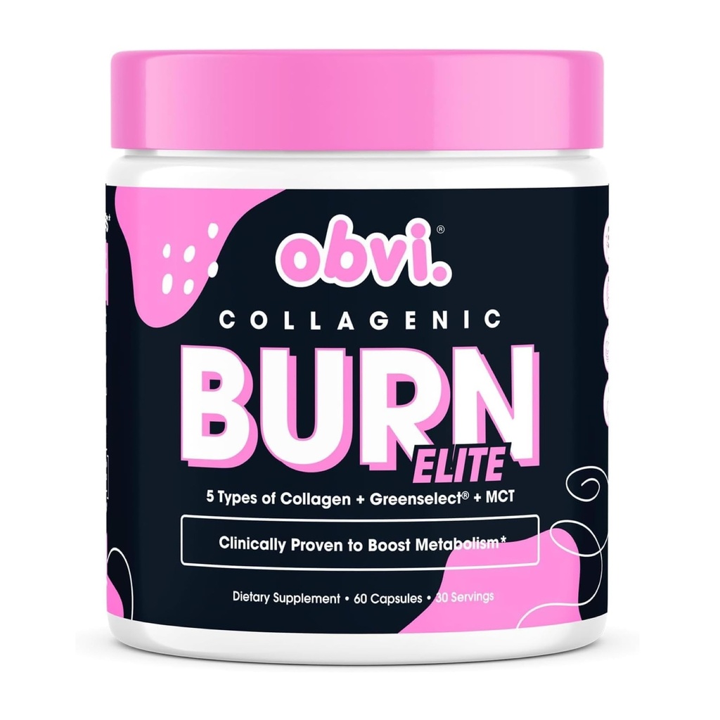 Obvi Burn Elite ← Apoya Metabolismo Boost, Energía y Focus TENIDO Suplemento con Collagen y Té Verde TENIDO Apoyos Saludable Cabello, Esquí, uñas y articulaciones TEN 60 Capsules, 30 Serviciones