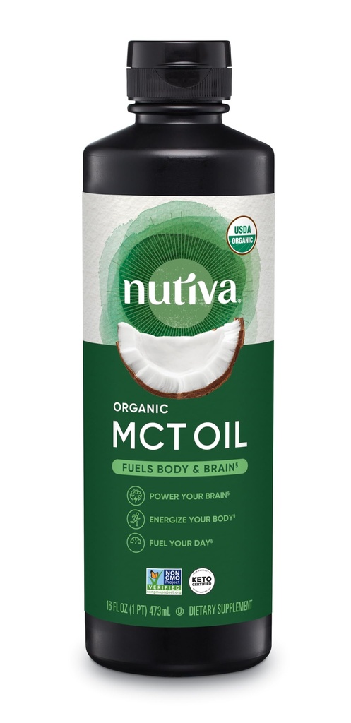 Nutiva Organic MCT Oil, Kosher, Keto Friendly, USDA Certified Organic, Non-GMO, 16 Fluid Ounce (Pack of 1)