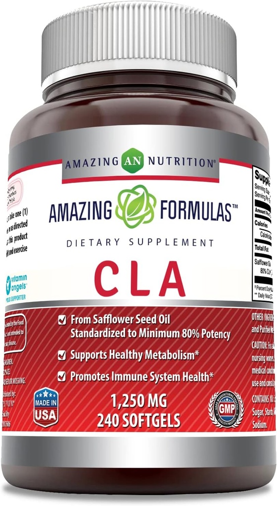 Fórmulas asombrosas CLA ← Conjugated Linoleic Acid Suplemento Silencio 1250 Mg Silencio Softgels Silencio No-GMO ANTE Gluten-Free TEN Made in USA (240 Conde)