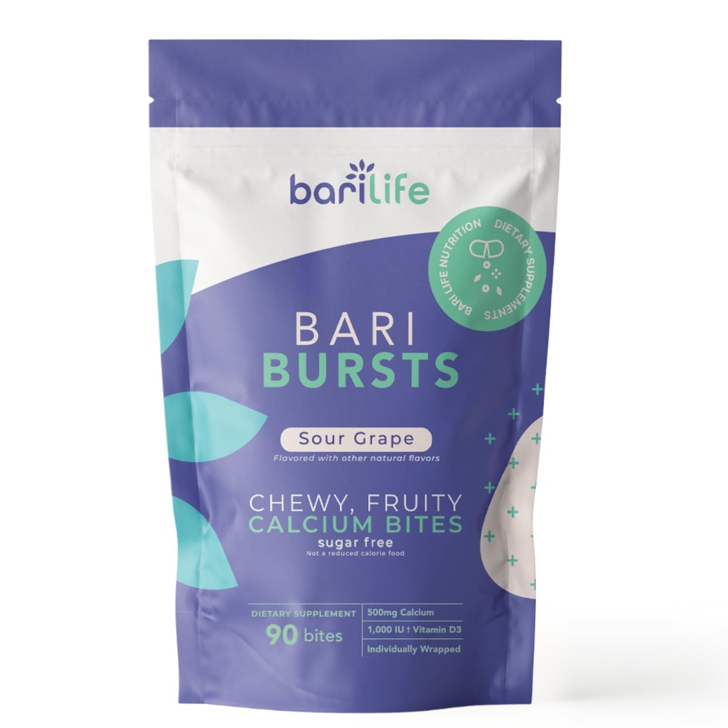 Calcio Citrate Bariatric Calcium Chews with 1000 IU Vitamin D3 - Ideal para Pacientes Bariatrices - BariBurst by Bari Life (Sour Grape)