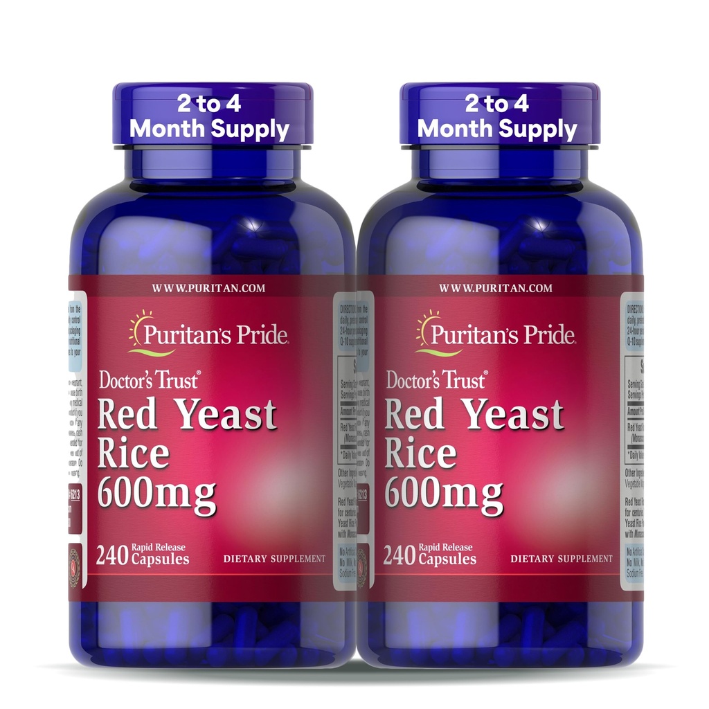 Puritan's Pride Doctors Trust® Red Yeast Rice 600mg, Suplemento dietético, 240 cápsulas de liberación rápida, 2 Pack