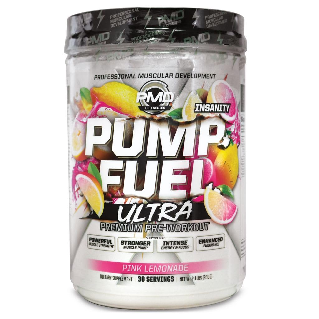 PMD Sports Pump Fuel Ultra Insanity - Premium Pre Workout Powder &amp; Muscle Pump, Greater Focus, Endurance & Recovery, Premium Creatine, Arginine & Beta Alanine - Pink Lemonade (30 Servings)