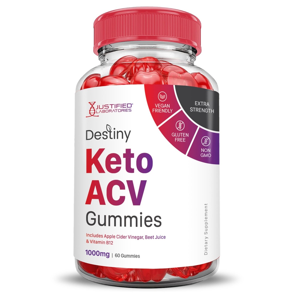 Justified Laboratories Destiny Keto ACV Gummies Advanced Formula 1000MG Destiny Keto Gummies Apple Sider Vinegar Formulado con Pomegranate Beet Juice Powder B12 Vegan Non GMO 60 Gummys