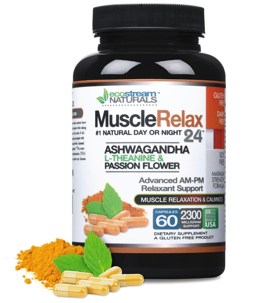 Relaxant - Muscle Relax 24/7 - Grande 2,300 Milligram Day/Night Use Capsules Maximum Strength Support - con Valerian, Passion Flower, Magnesium