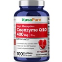 NusaPure CoQ10 400mg 100 Veggie Caps (Vegan, Non-GMO) Coenzyme Q10 Suplemento, Antioxidante COQ-10 Enzyme, Coq 10
