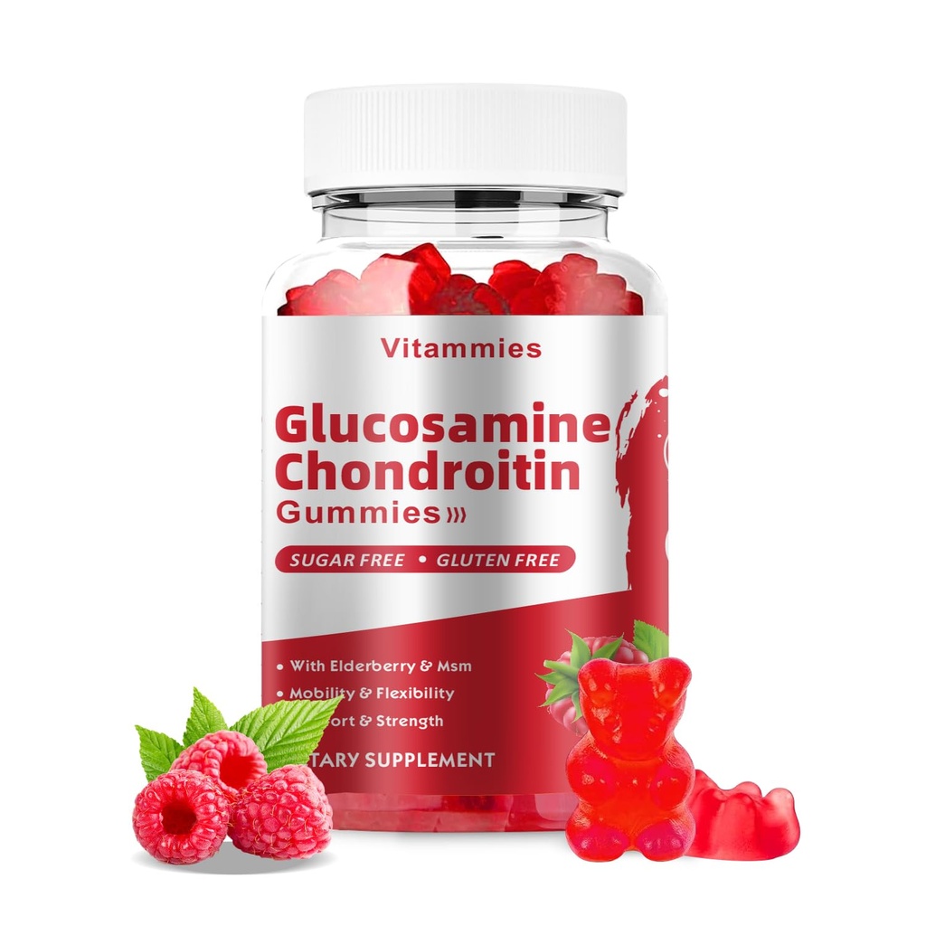 Glucosamine Chondroitin Gummies with MSM & Elderberry Extra Strength - Joint Support, Antioxidant Immune Support Supplement for Adults, Men &amp; Women Minerals, coenzyme Q10, DHA - 60 Raspberry Gummies