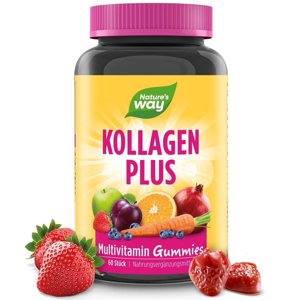 ¡La naturaleza está viva! Peluquería, Piel &amp; Nails Premium Gummies, Belleza Fórmula*, con Collagen, Biotina, Vitaminas C &amp; E, Fresa Saborizada, 60 Gummies