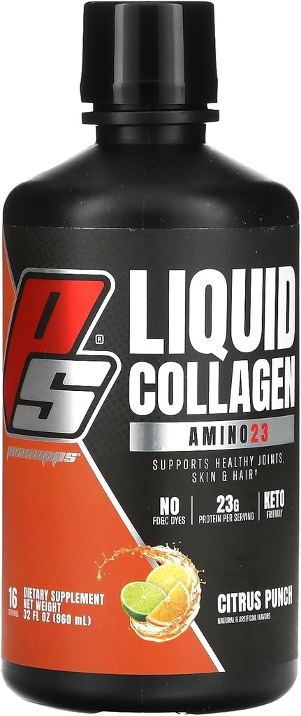 PROSUPPS Amino23 Líquido colagen Shots, Citrus Punch - Colagen Peptide Post Workout Suplemento Apoyos Envejecimiento saludable, Juntas, Piel sin gluten - 16 Servimientos