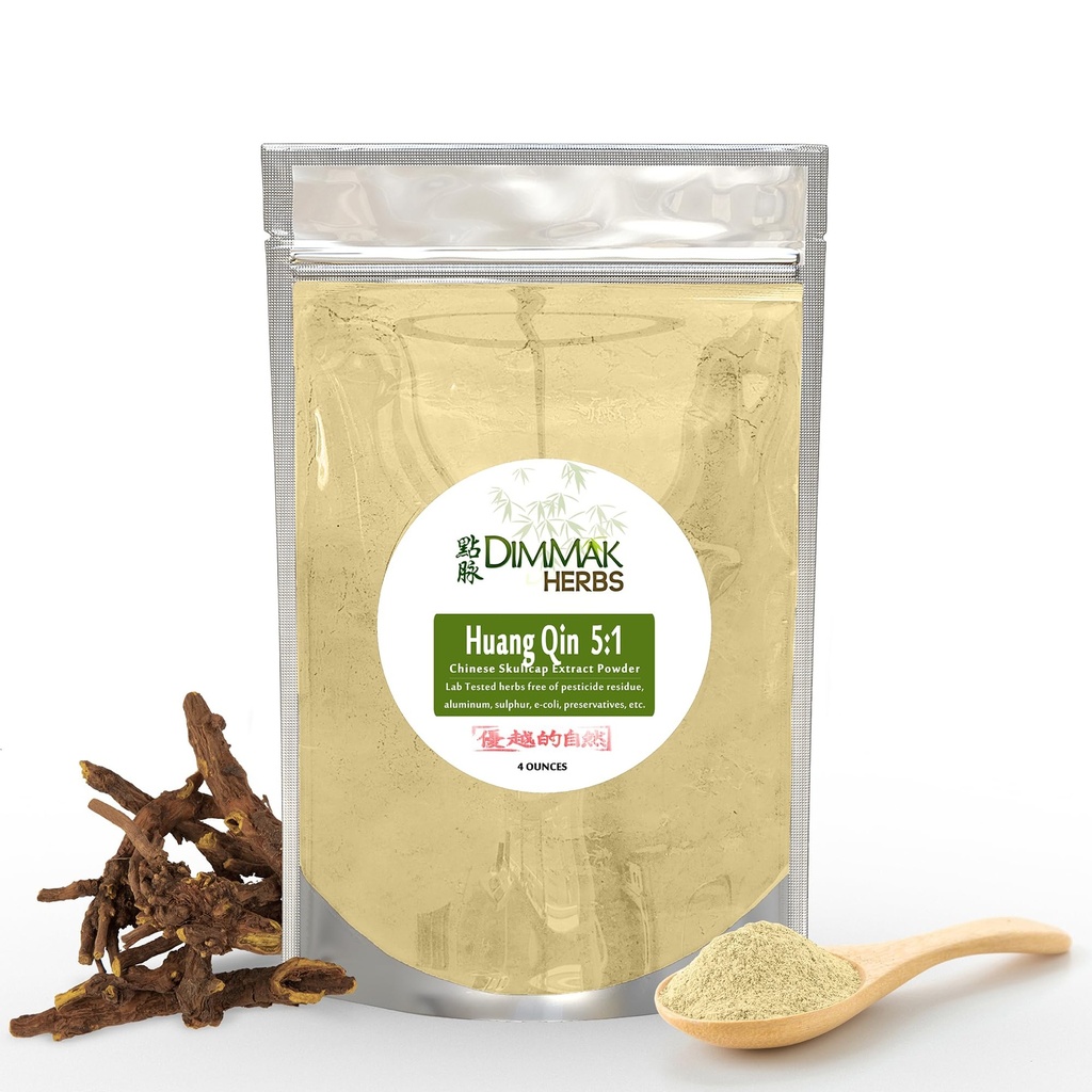 Dimmak Herbs Orgánica Scutellaria Baicalensis Chino Skullcap Root (Huang Qin) 5:1 Extracto Powder ¦ Lab Tested Premium China Herb Radix Scutellariae Powder en Potent Extract Form - 4oz (112g)