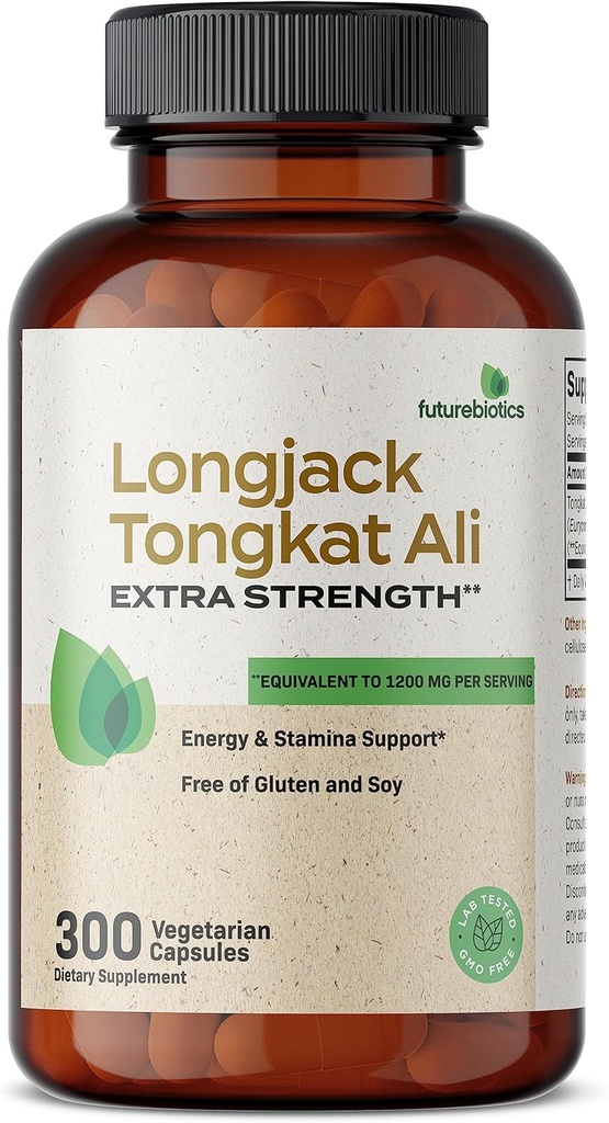 [BRSROYANOUCBMHY3] Futuros bióticos Longjack Tongkat Ali Extra Strength Energy & Stamina Support - Non-GMO, 300 Vegetarian Capsules