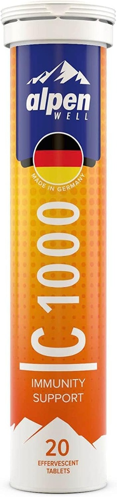 Bestseller - AlpenWell Vitamina C - 1000mg + Zinc - Soporte Inmunitario - 20 Tablas de Bebida de Vitamina Effervescente, No Azúcar + Suplemento Bajo Calorie, Sabor Naranja [Sugar Gratis]