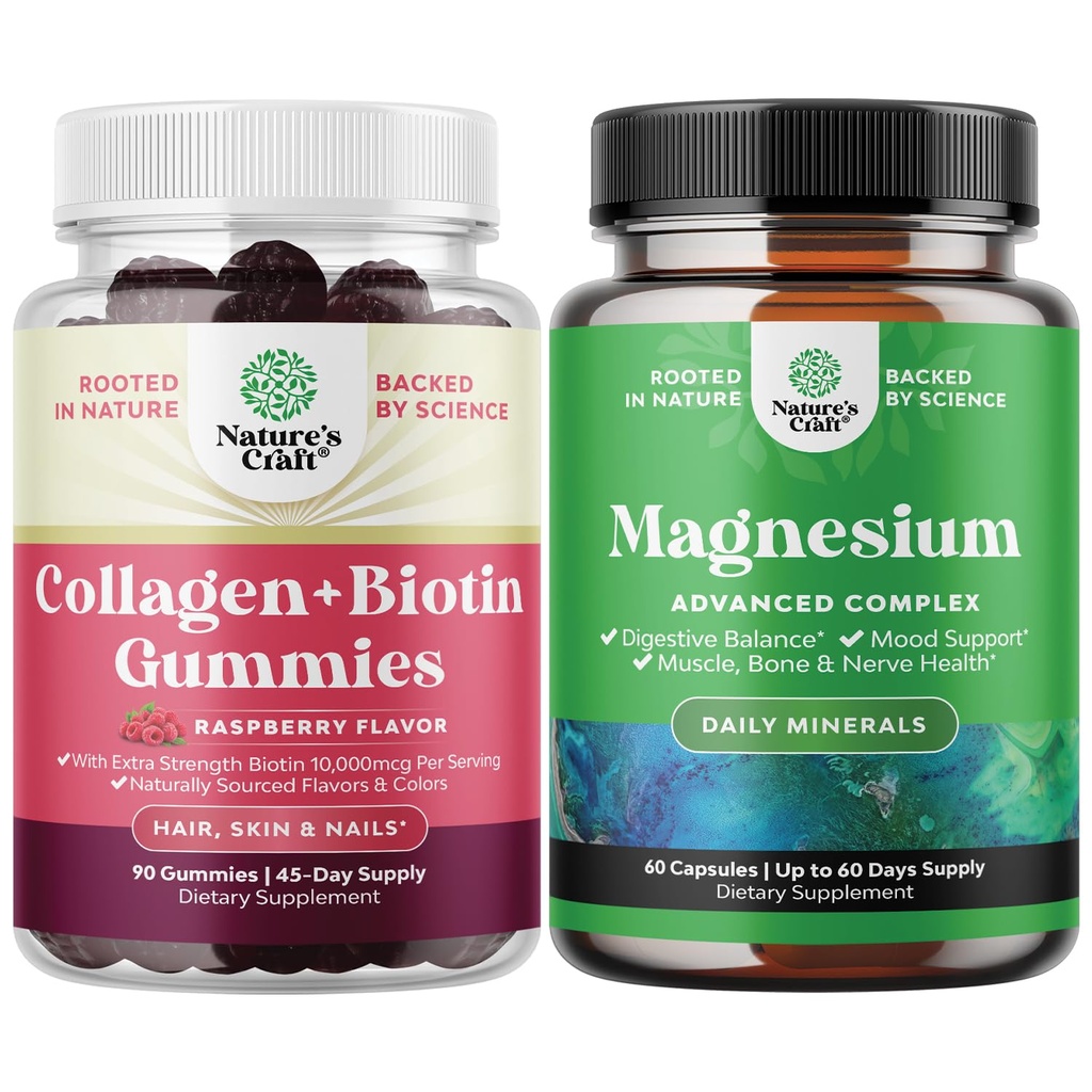 Empleado de piel de pelo y uñas Gummies para las mujeres - Extra Strength Biotin y Collagen Gummies para las uñas de pelo de las mujeres Apoyo y Alta Absorción Magnesio Suplemento Complejo para Stomach &amp; Digestión