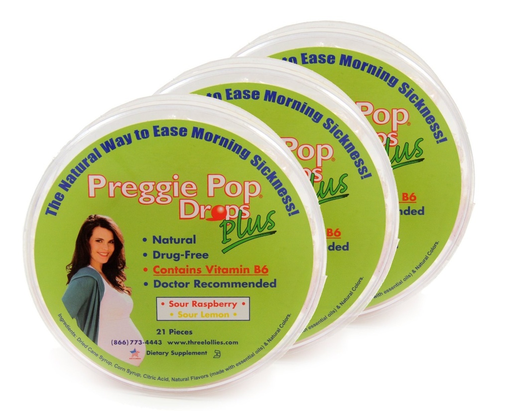 Tres Lollies Preggie Pop Drops Plus con B6 Capsules, Sour Raspberry/Lemon, 3 Conde
