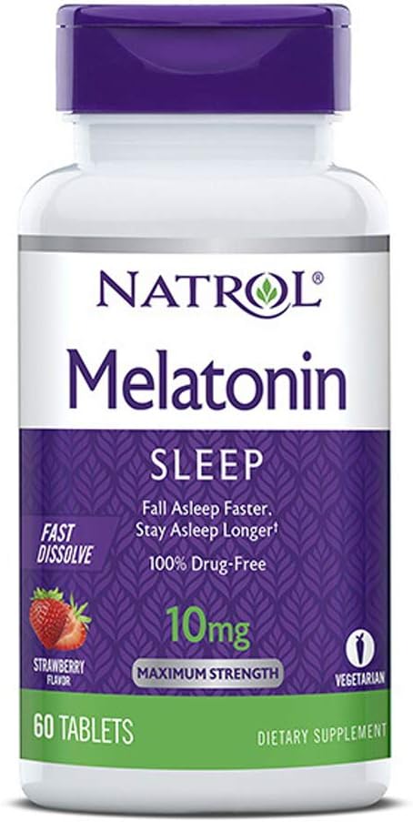 Natrol Melatonina Durmiente Máxima Fuerza disuelve rápido Sabor de fresa 10 mg 60 Tabletas (Pack of 2)
