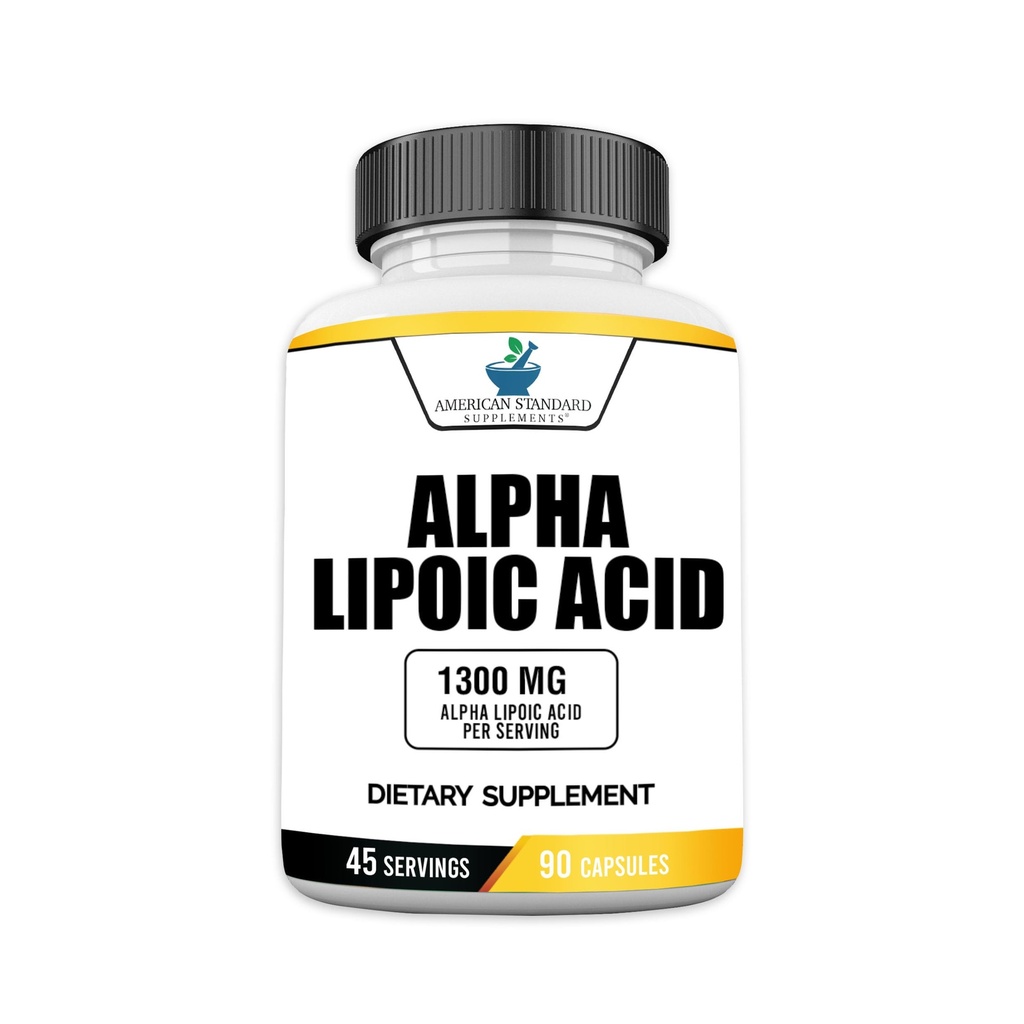 American Standard Supplements Alpha Lipoic Acid 1300mg Por Serving - Vegan, Gluten Free, Non-GMO, 90 Capsules, 45 Servimientos