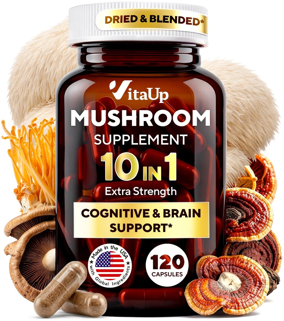 Lions Mane Suplemento cápsulas - USA Made 10 en 1 Mushroom Suplemento - Complejo de Mushroom con Lions Mane, Cordyceps, Turquía Tail, Reishi, Shiitake para Cognitive &amp; Immune Support - 120 Conde