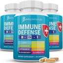 Immune Support 8 in 1 Capsules - Zinc Supplement, Vitamin D3, Vitamina C and Elderberry - Immune Booster Suplemento con Echinacea, Ginger Root, y Turmeric - [3-Pack, 180 Cuenta]