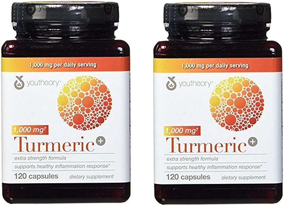 Youtheory Turmeric Extra Strength Fórmula Capsules 1000 mg por Daily, 120 Conde (Pack of 2)
