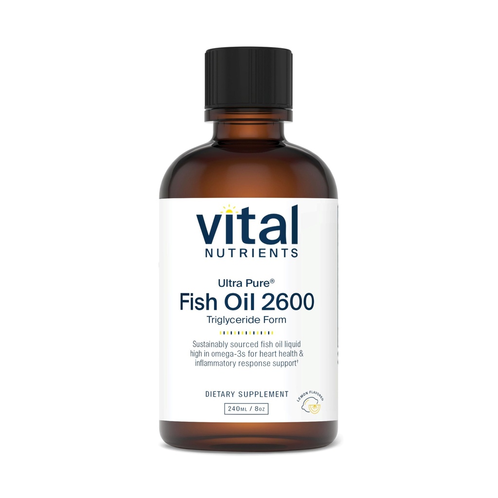 Nutrientes vitales - Aceite de Pez Ultra Puro 2600 (Grado Pharmaceutico) - Hi-Potency Aceite de Pez Líquido de Mar Profundo, Apoyo Cardiovascular, Sabor de limón natural - 8 Fl Oz por Botella