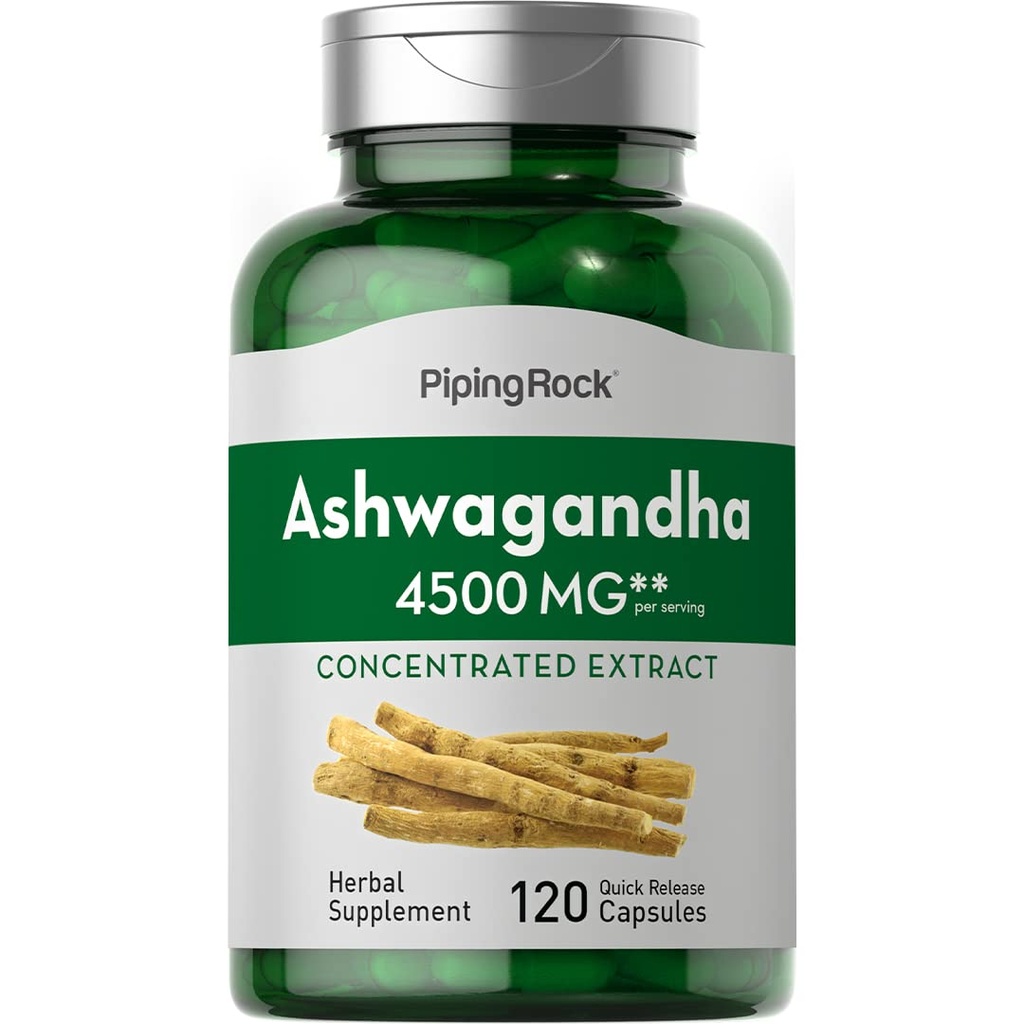 Piping Rock Ashwagandha Capsules Silencio 120 Conde ← Herbal Suplemento con Black Pepper Extracto Silencio para Mujeres y Hombres