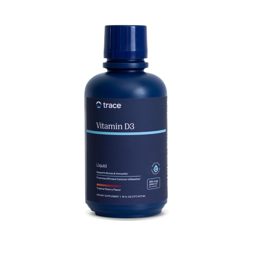 Trace Minerals Vitamina D3 - Vitamina D3 Suplemento para la salud ósea - Utilización eficiente del calcio - Soporte del sistema inmunológico - Aceleración rápida Líquida - sabor de cereza tropical - 16 fl oz (32 Servimientos)