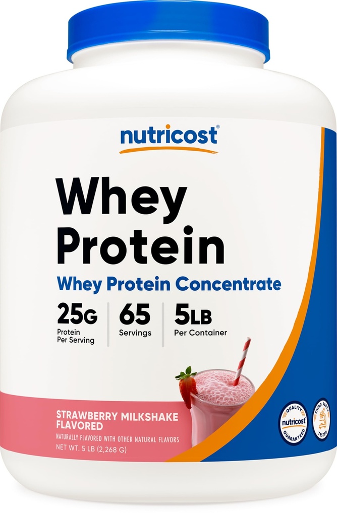 Nutricost Whey Protein Concentrate (Strawberry Milkshake) 5LBS - Gluten Free &amp; GMO Free
