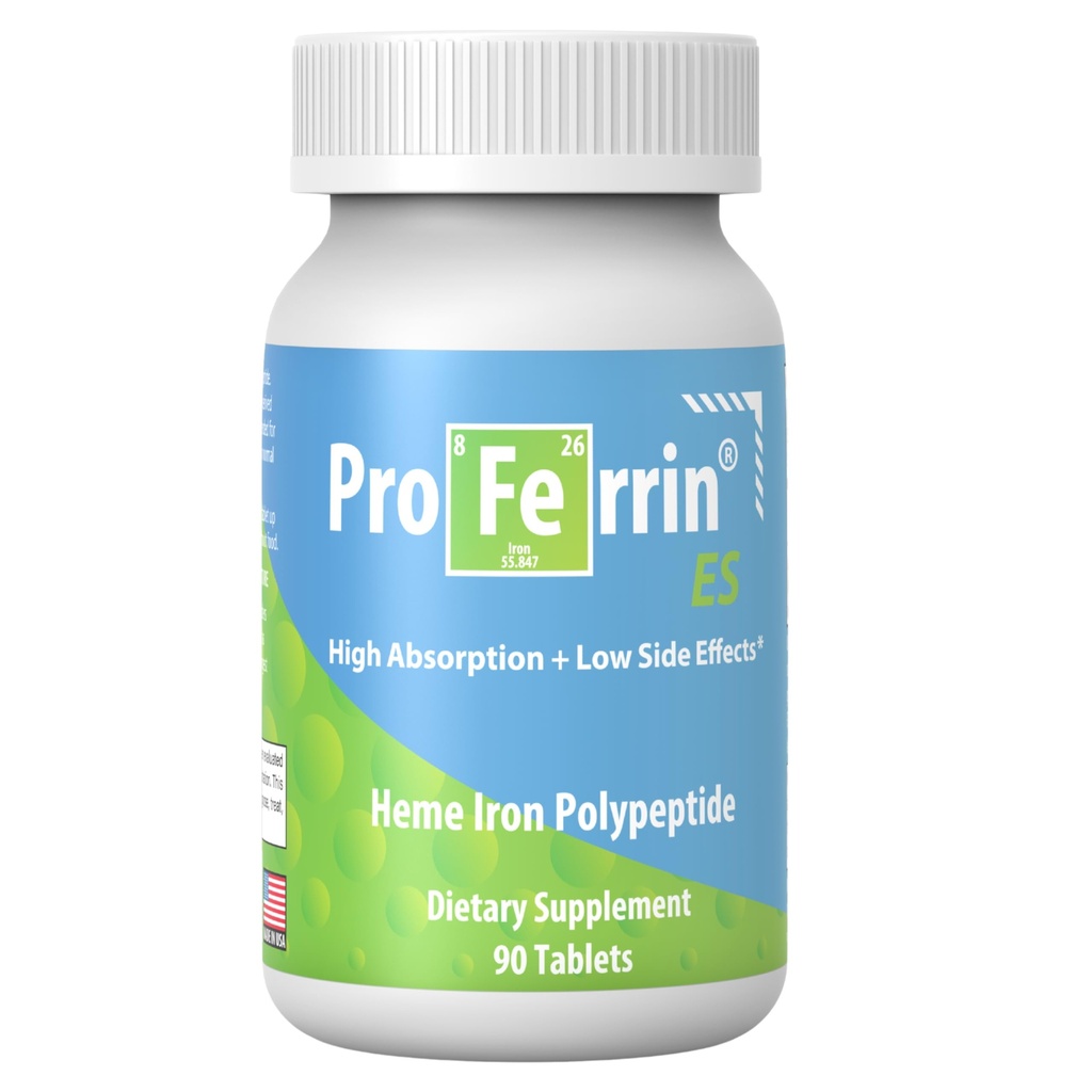 Proferrin ES- 10.5mg de alto Absorbing Heme Iron Polypeptide. Hecho en los Estados Unidos. 90 Tabletas. Fácil en el Gut. No afectado por el café, el calcio o el PPI.