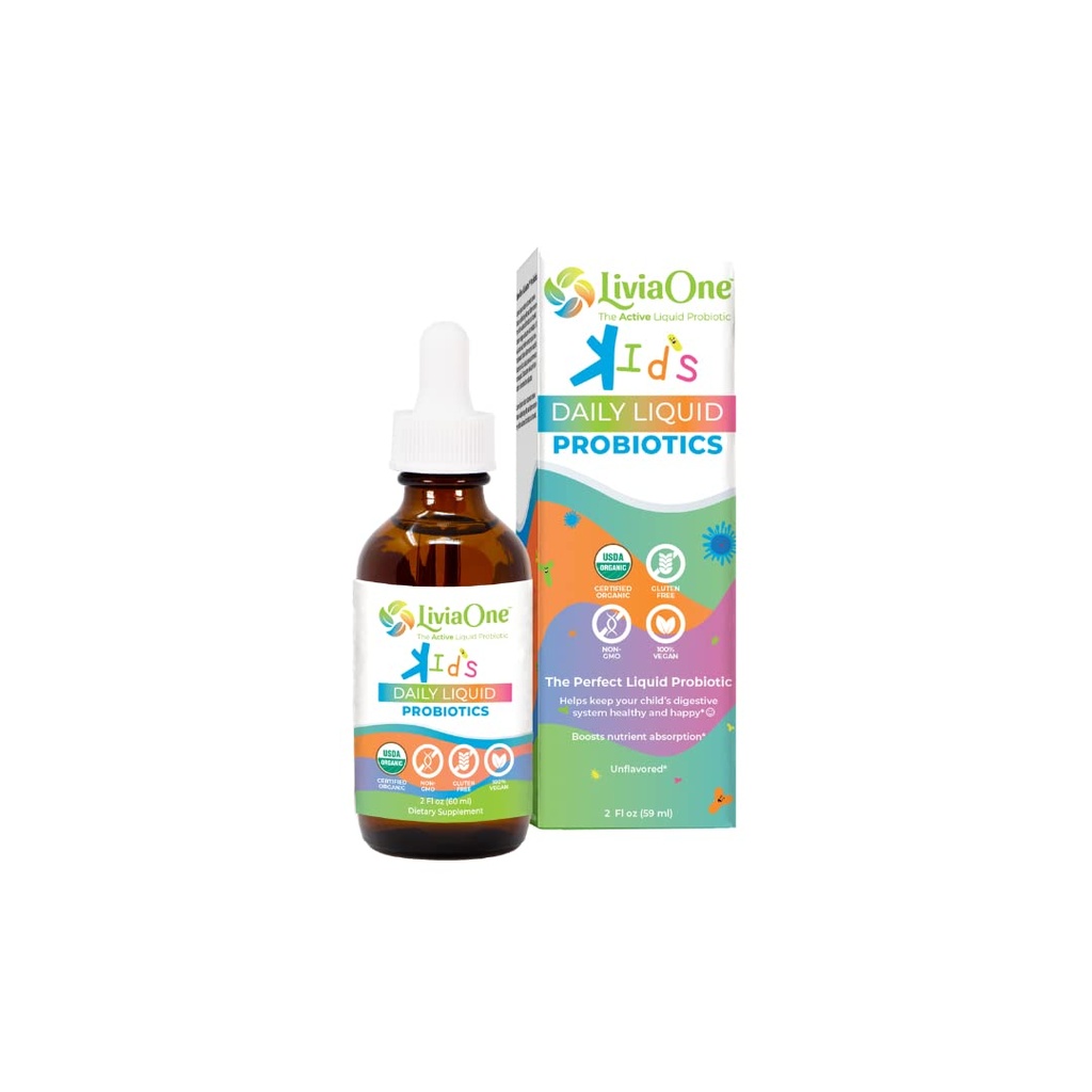 LiviaOne Probióticos líquidos diarios para niños, suplemento probiótico para la salud digestiva y soporte inmunitario, orgánico, vegano y libre de alérgenos, probióticos no transgénicos, 2 Fl Oz (Pack of 1)