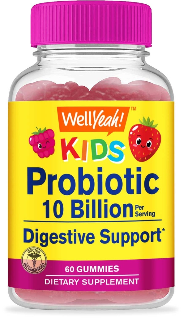 WellSí Probióticos para niños Gummies -10 Billion CFU - para Gut Health, Immune Health and Digestive Support - Berry Flavor Chewable Suplemento - Vegan, Non GMO, Gluten Free Kids Probiotic -60 Gummies