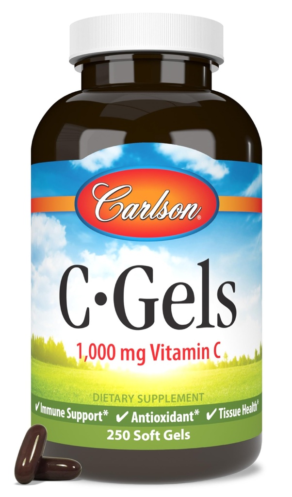 Carlson - C-Gels, 1000mg, Vitamina C Softgels, Immune Support " Heart Health, Vitamina C Softgels, Antioxidante, Vitamina C Suplemento, 250 Softgels