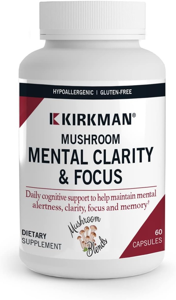 Kirkman - Claridad mental de hongos & Focus - 60 cápsulas - Soporte cognitivo diario - hipoalergénico