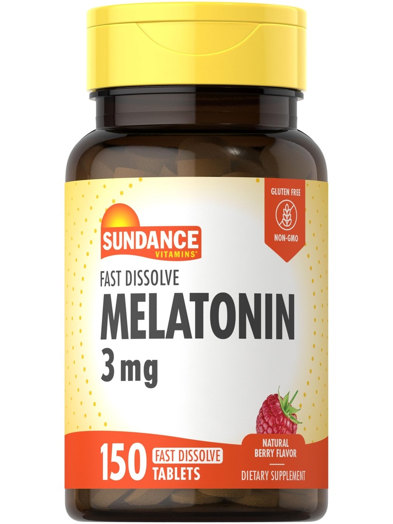 Sundance Melatonin Fast Dissolve TENIDO 3mg TEN 150 Fast Dissolve Tablets TEN Natural Berry Flavor ANTE Vegetarian, Non-GMO, y Gluten Free Supplement