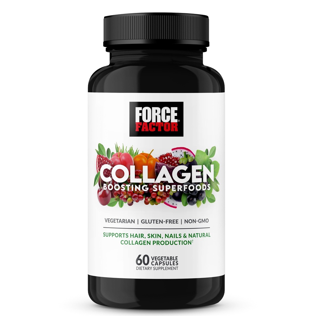 Factor de fuerza Collagen Boosting Superfoods, Vegan Collagen Booster con ácido hialurónico, biotina, bambú, ácidos aminoácidos " Vitaminas para el cabello, la piel y uñas, refuerzo y suplemento de piel, 60 cápsulas