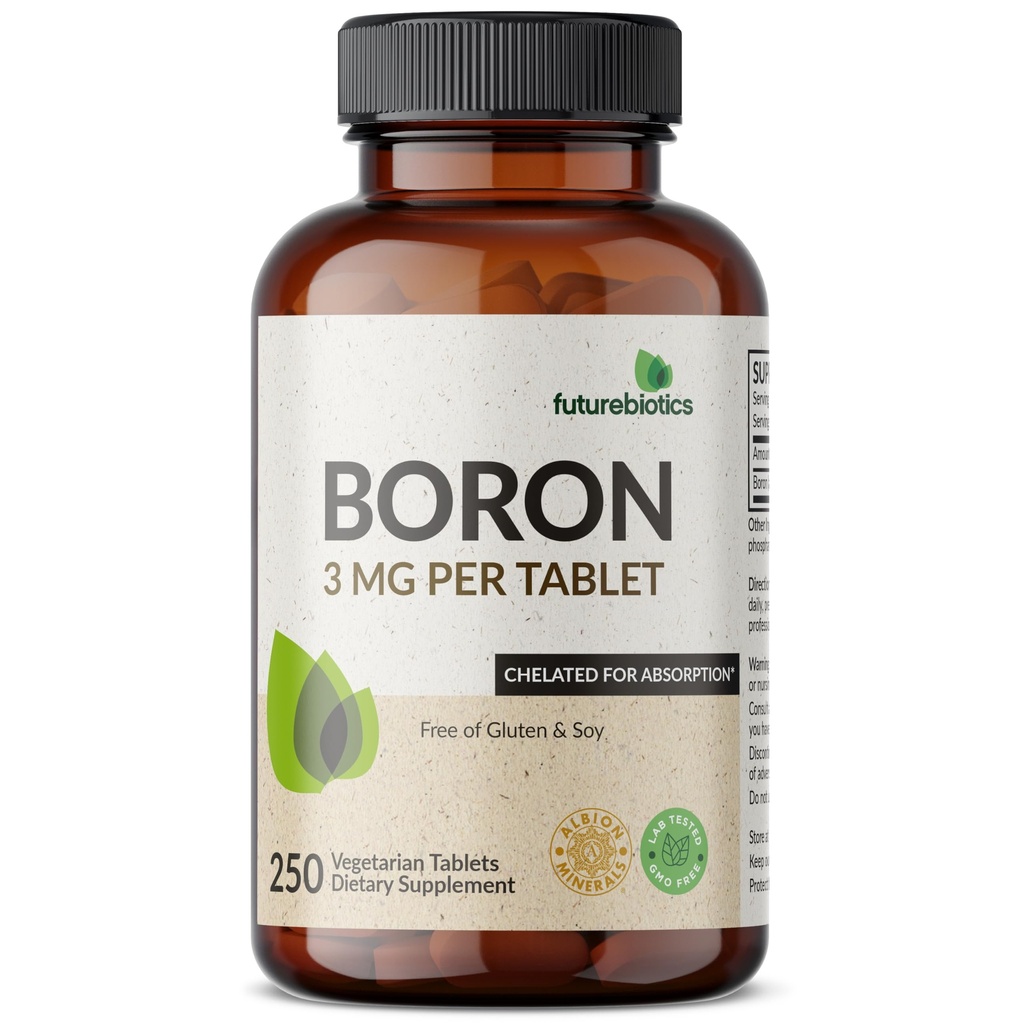Futurobióticos Boron 3mg, Vegetariano, No GMO, Chelated for Absorption, 250 Tablets