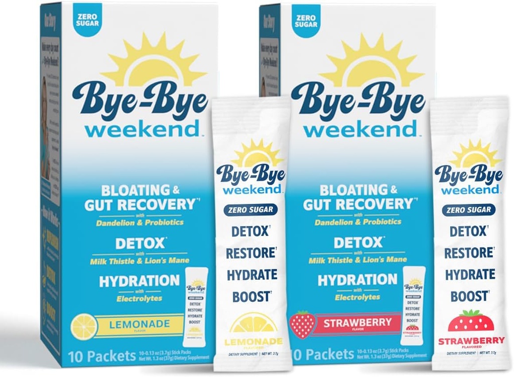 Detox Drink Mix w / Electrolytes - para Bloating, Recovery, Fatigue, Brain Fog - Probióticos, Lion’s Mane, Milk Thistle - Zero Sugar Variety Pack - 20 Pack