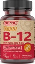 DEVA Vegan Vitamina B12 Fast Dissolve Supplement - Once-Per-Day Complex with 1000 Mcg Methylcobalamin B12, Folic Acid, B6 - Lemon Flavor - 90 Dissolvable Tablets,