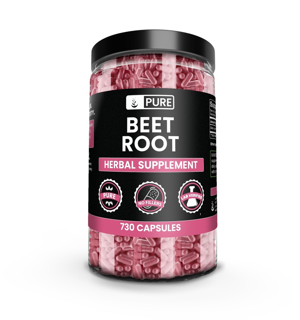 PURE Original INGREDIENTES Beet Root (730 capsules) No hay magnesio o rifles de arroz, siempre puro, lab Verificado