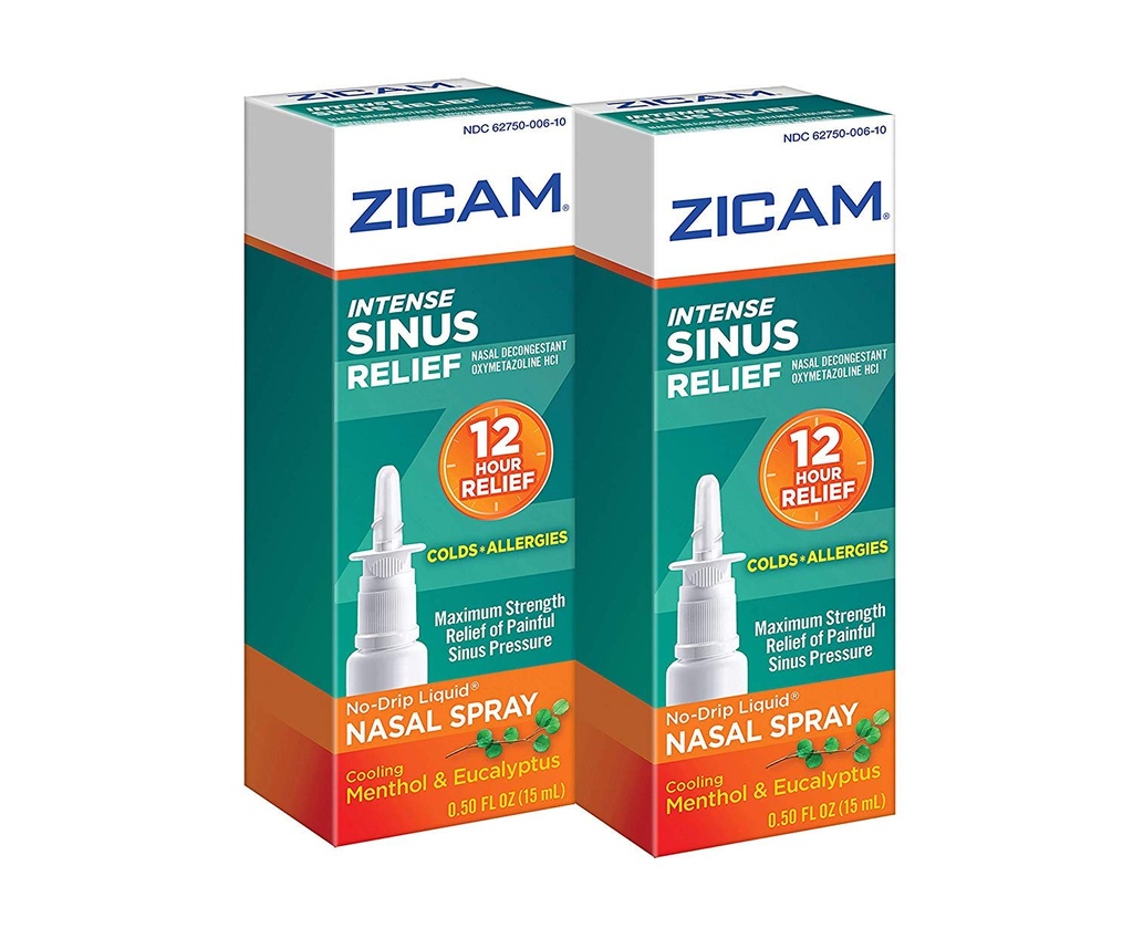 Zicam Intens Sinus Relief No-drip Liquid Nasal Spray with Cooling Menthol &amp; Eucalyptus, 0.5 Ounce (Pack of 2)