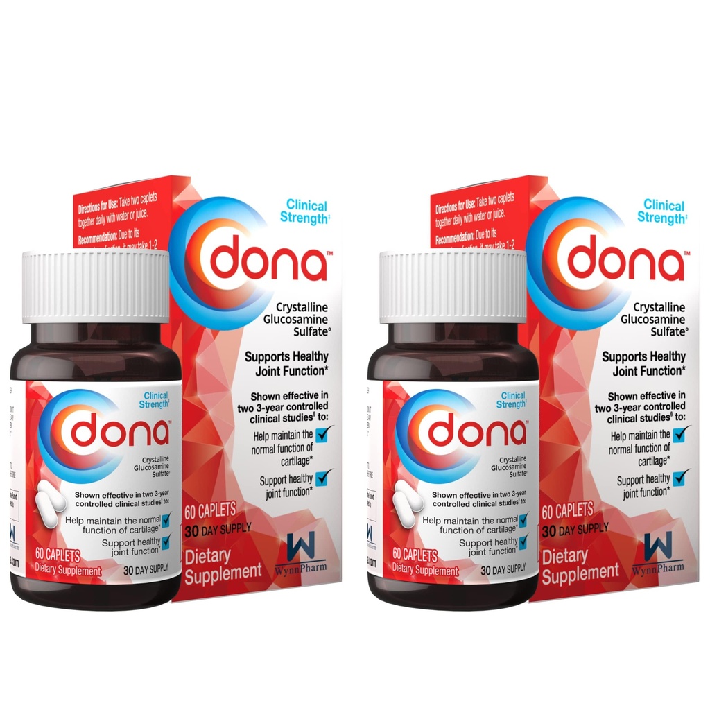 Sulfato de Glucosamina de Dona Crystalline, 750 Mg, Píldoras de suplementos conjuntos para Knee Comfort &amp; Joint Health Support, 750 Mg, 60 Conde (2 Pack).