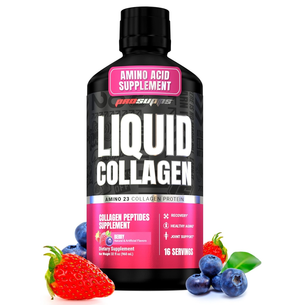 PROSUPPS Amino23 Líquido colágeno Zapatos, Berry - Collagen Peptide Post Workout Suplemento Apoyos Envejecimiento saludable, Juntas, Piel sin gluten - 16 Servimientos