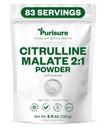 Purisure L-Citrulline Powder 250g, Premium Citrulline 2:1 Malate Supplement for Strength Performance and Energy, Pre-Workout Citrulline Malate Powder - Enhance Muscle Pumps and Recovery - 83 Servimientos